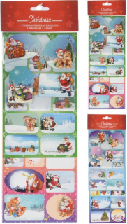 Jmenovky vánoční samolepky 4archy (42ks), na dárky, 2druhy