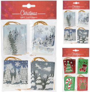 Jmenovky vánoční, 16ks, na dárky, 2 druhy