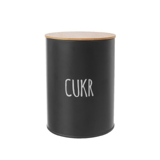 Dóza plech. d11x15,5cm, CUKR, BLACK, plech/bambus