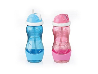 Láhev 0,4l KÓNICKÁ, silik.brčko, 2barvy, (KNK) plast