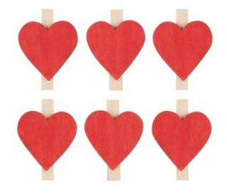 Dekorace SRDÍČKO 3cm na kolíčku, 6ks, dřevo