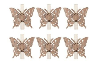 Dekorace MOTÝL na kolíčku, 6cm, 6ks, dřevo