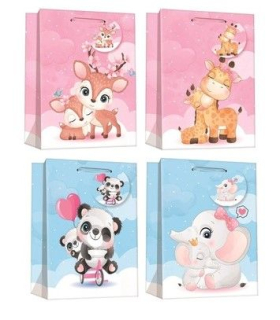 Taška dárková L, ZVÍŘÁTKA-4DEKORY, 30x42x12,7cm, glitr, papír