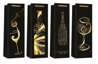 Taška na láhev, VÍNO 36x12x9cm, černá, zlatý potisk