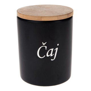 Dóza 0,64l, d10x13cm, ČAJ, BLACK, keramika/bambus