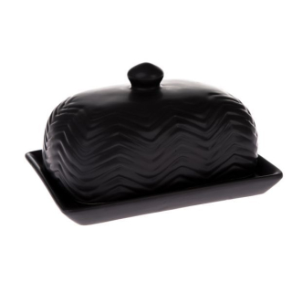 Máslenka 16,5x 9,0x12,5cm, BLACK, vroub.keramika