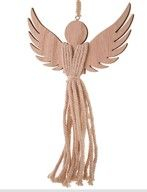 Anděl 22cm, DŘEVO, provázková sukně, přírodní