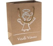 Taška dárková S, VESELÉ VÁNOCE, 11,4x14,6x6,5cm, přírodní papír