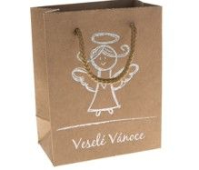 Taška dárková L, VESELÉ VÁNOCE, 26x32x12cm, přírodní papír