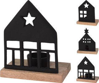 Svícen 13x8cm, DOMEČEK, dřevo/kov, mix druhů