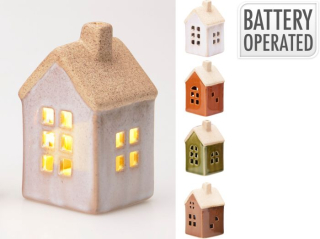 DOMEČEK 9x5cm, LED svítící, mix barev, keramika