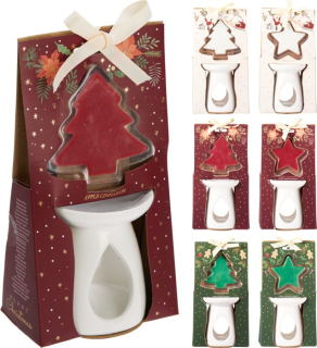 Lampa-aroma keramická s voskem, vánoční, mix barev