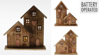 DOMEČEK 28cm, LED svítící, dřevo, mix barev