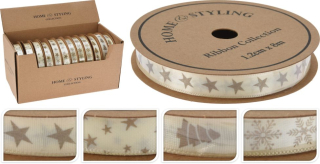 Stuha textilní 1,2cm x 8,0m, slon. kost, mix druhů, dárková