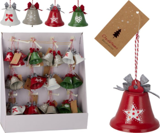 ZVONEK 5,8cm VÁNOČNÍ, mix barev, závěs, kov
