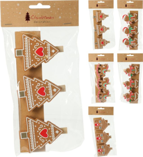 Kolíčky PERNÍČKY 12cm, vánoční, mix druhů