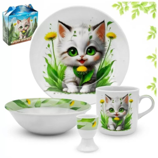 Soupr. 4díl. KOT-KOČKA,děts.jídel., porcelán, DB