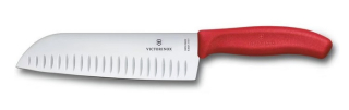 Nůž 17cm SANTOKU, rovný, vroubk., červený, blistr, VICTORINOX