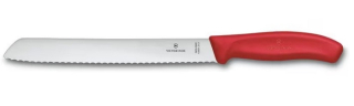 Nůž 21cm na CHLÉB, vroubk., červený, blistr, VICTORINOX