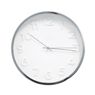 Hodiny d30cm, chrom/bílé, kulaté nástěnné, plast