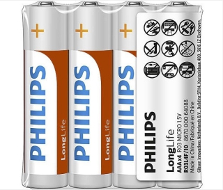 Baterie PHILIPS AAA R03 1,5V, Mikrotuž. ZnCl (krab.48ks=12x4ks)