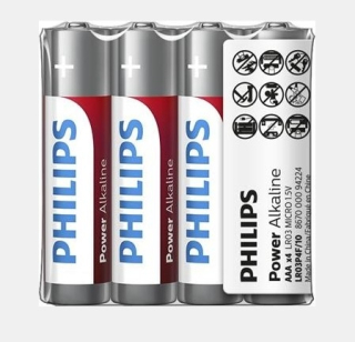 Baterie ALKALINE AAA LR03 1,5V Mikrotuž., PHILIPS (krab.48ks=12x4ks)