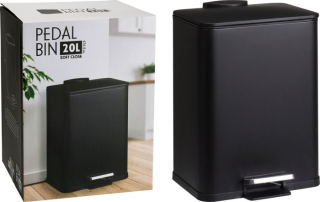 Koš odp.,20l pedál., hranatý, IRON, mat černý, kov