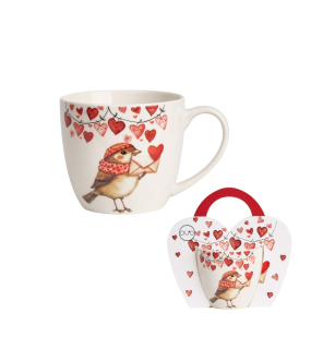 Hrnek 460ml baňatý PTÁČEK se srdíčky, DB taška, porcelán