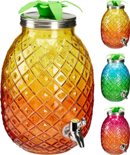 Láhev , l sklo s kohoutem, ANANAS-3barvy