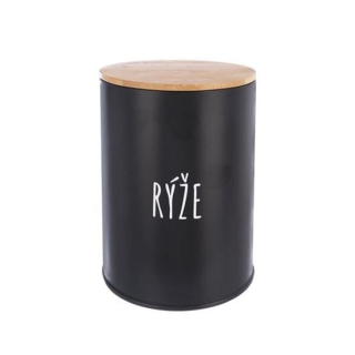 Dóza plech. d11x15,5cm, RÝŽE, BLACK, plech/bambus