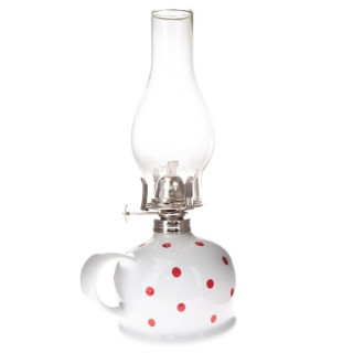 Petrolejová lampa bílá s červeným puntíkem