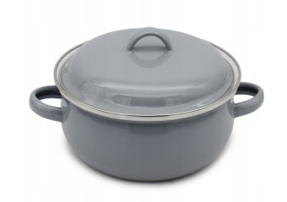 Smaltovaný hrnec s poklicí 0,6 l, Ø 12 cm, šedý