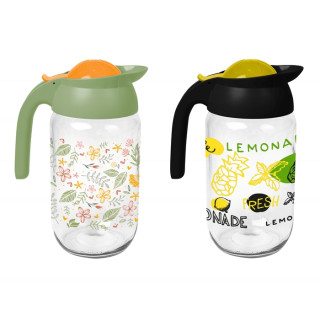 Džbán 1,5 l s víčkem, mix 2 dekorů, sklo, plast