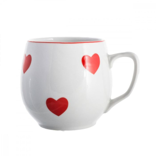 Hrnek 300ml BAŇÁK-ČERVENÁ SRDÍČKA, český porcelán