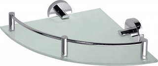 OMEGA: Polička skleněná rohová s hrazdou