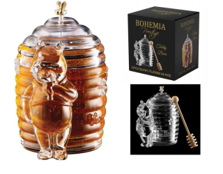 Dóza 300ml, d x15,5cm,na med TEDDY BEAR, naběračka, sklo