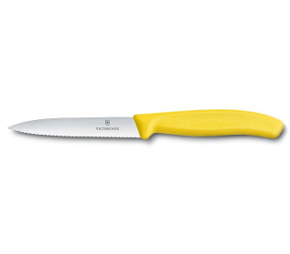 Nůž 10cm kuch., vlnk.čepel, špička ŽLUTÝ VICTORINOX