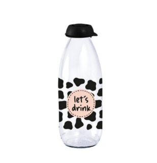 Láhev 1,0l na mléko, LETS DRINK, plast.uzávěr, sklo