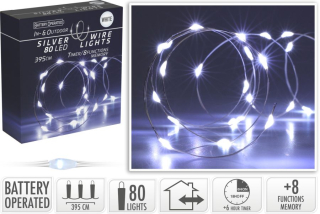 řetěz 395cm, 80LED, venkovní/vnitř., časovač