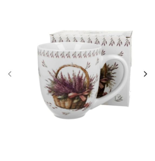 Hrnek 380ml LEVANDULE v košíku+víčko+sítko NR, porcelán, DB