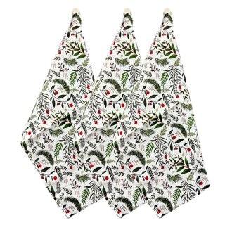 Utěrka 3ks 70x50cm-ČERV.JMELÍ kuch., VÁNOČNÍ