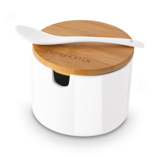 Cukřenka bílá + bambusové víčko a lžička, porcelán