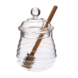 Dóza 250ml, d6,5x 8,2cm, na med, naběračka, sklo