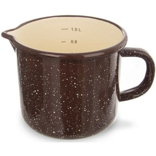 Hrnek d12cm s výlevkou, BROWN, 1,2l, měrka, smalt