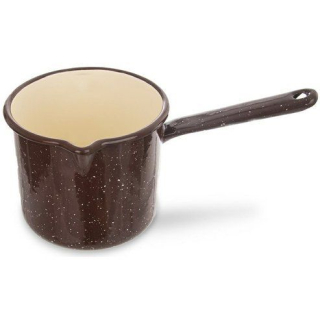 Hrnek d12cm s výlevkou, BROWN, 1,2l, boční rukojeť, smalt