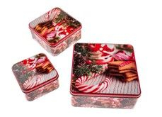 Dóza plech. 3ks sada čtverc.CUKROVÍ ČERVENÁ, 20x20xx8cm