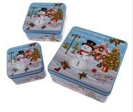 Dóza plech. 3ks sada čtverc. SNĚHULÁK MODRÁ, 20x20x8cm