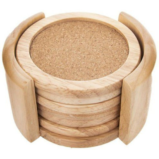Podtácek d9,5cm, 4ks, stojan, gumov.dřevo/korek
