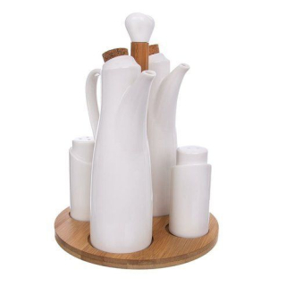 Soupr. 4+1 WHITELINE dochuc., vč.podnossu, porcelán/bambus