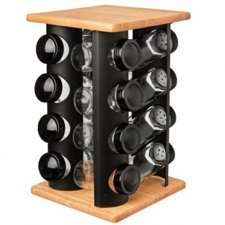 Kořenka 16ks (80ml) sklo/plast BLACK otoč.stojan dřevo/kov